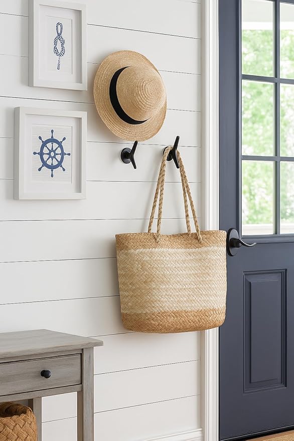 Claimed Corner Cast Iron Coat Hooks - Boat Cleat Nautical Marine Entryway Decor Multi-Purpose Hat Towel Hanging Hook - Durable & Rust-Resistant - Includes Mounting Hardware - 4 Pack (Large, Natural)