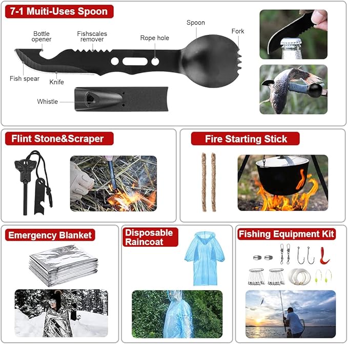 Survival Kit, 251 Pcs Survival Gear First Aid Kit with Molle System Compatible Bag and Emergency Tent, Emergency Kit for Earthquake, Outdoor Adventure, Hiking, Hunting, Gifts for Men Women