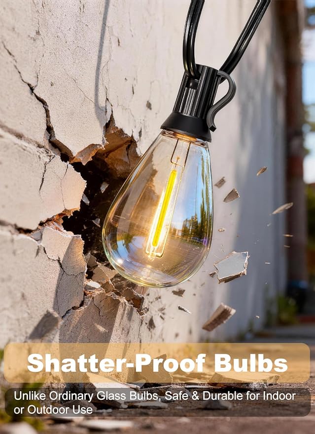 50FT Outdoor String Lights Waterproof, 20+1 Shatterproof S11 LED Bulbs, Extra Long Patio Lights for Outside, Bistro Cafe Decor, Backyard Garden Hanging Lights, Outside Fence Light String