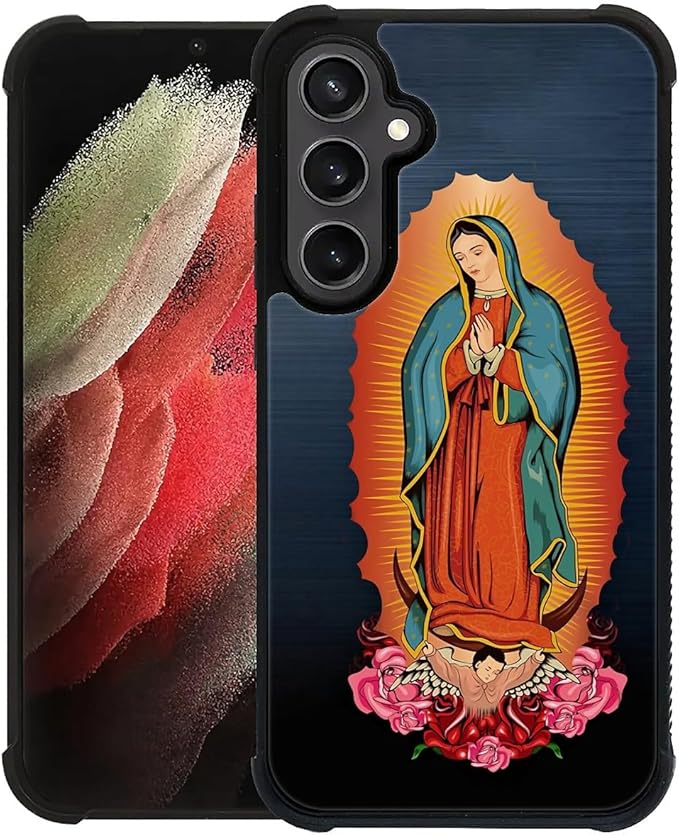 for Samsung Galaxy S23 FE Case, Red Virgen Guadalupe Pattern Graphic Design Girl Boy Soft Silicone Hard Acrylic Shock Protection for Samsung Galaxy S23 FE