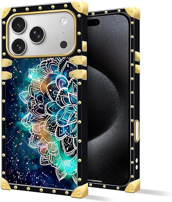 for iPhone 17 Pro Case Luxury Golden Decoration for Girl Women Soft TPU Shockproof Protective Hard PC Back for iPhone 17 Pro Crazy Pattern Starry Sky Colourful Mandala