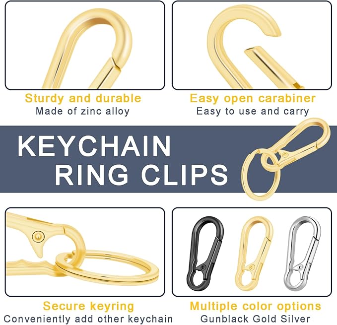 3Pack Assorted Metal Carabiner Clip, Small Keychain Rings, Mini EDC Key Ring Chain Holder Organizer for Purse Charm Hook, Car Keychain, Paracord Keychain Lanyard, Key Fob for Men and Women