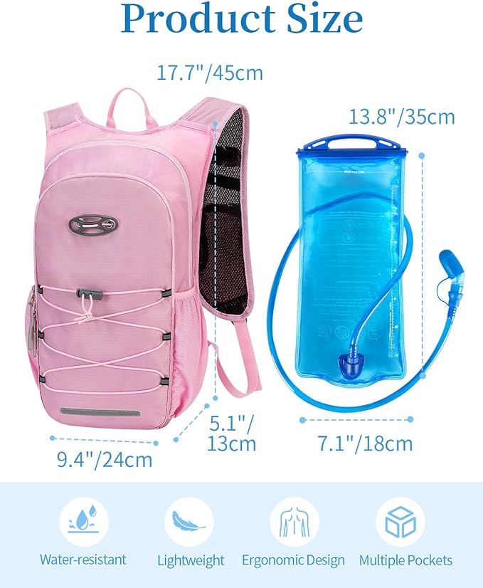 Hydration Backpack with 2L Water Bladder, Hiking Water Backpack for Men Women with Phone Pocket and Helmet Holder