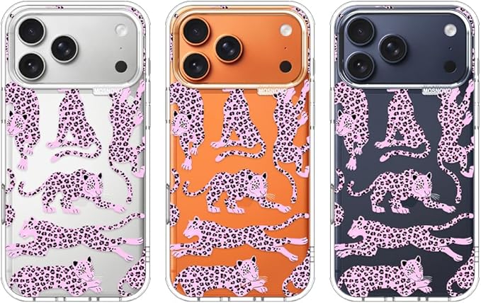 MOSNOVO for iPhone 17 Pro Max Case | Military Grade 6.6ft Drop Tested | Camera Control | Clear with Pink Leopard Design