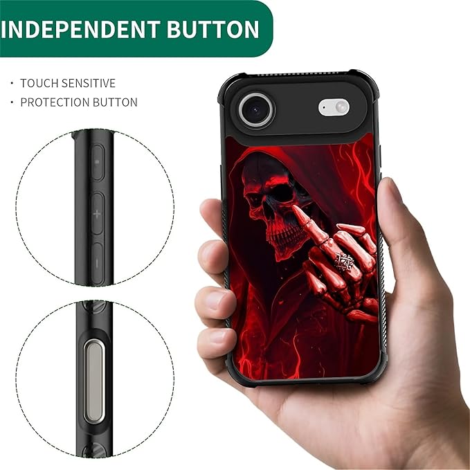 for iPhone 17 Air Case,for MagSafe Graphic Design for Girl Boy Soft Silicone Hard Acrylic Shock Protection Designed for iPhone 17 Air Gestures Funny Skull Pattern