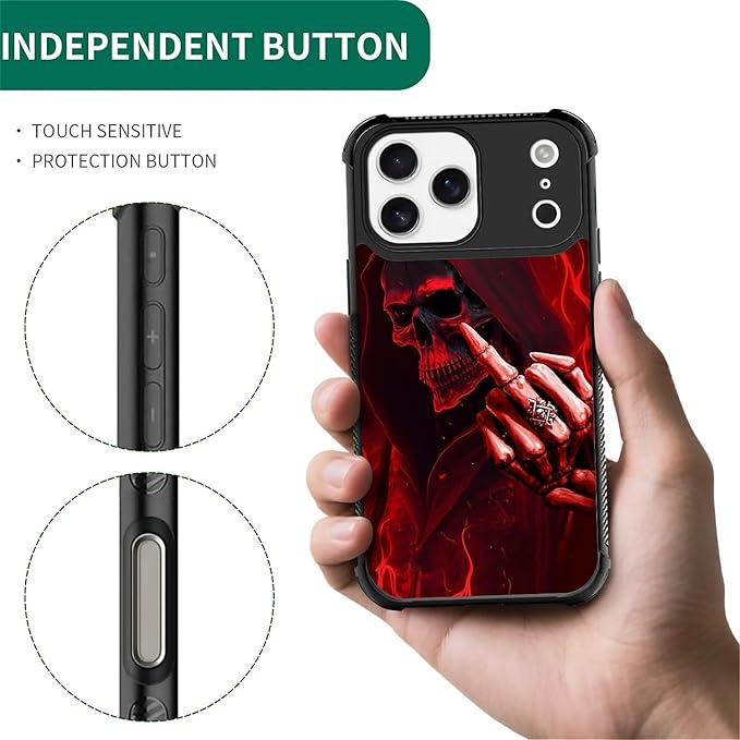 for iPhone 17 Pro Max Case,for MagSafe Graphic Design for Girl Boy Soft Silicone Hard Acrylic Shock Protection Designed for iPhone 17 Pro Max Gestures Funny Skull Pattern