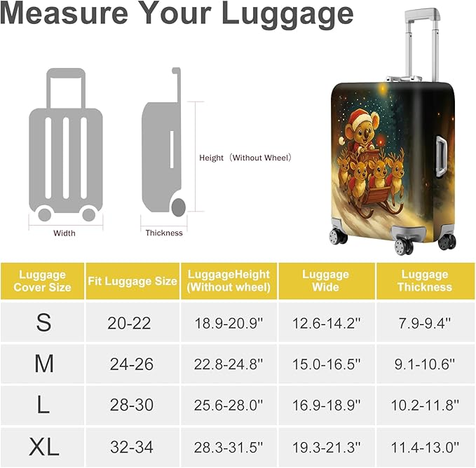 ANNA QUEEN Christmas Koala Luggage Cover, Cute Santa Koala with Reindeer Suitcase Protector, Washable Stretchable Travel Sleeve for 32-34 Inch Luggage