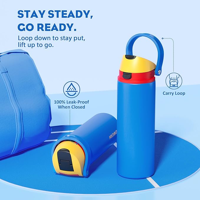 POWCAN 24 oz Insulated Water Bottle with Straw: 2-in-1 with Push-Button Spout & Quick-Flip Straw, Leakproof, Cold 24Hrs, Fits Car Cup Holder, Stainless Steel Cup for Sports, Outdoors (Sailor Quack)