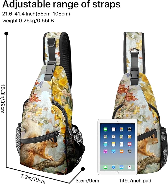 FyLybois Squirrel Sling Bag for Women Lightweight Crossbody Backpack Casual Daypack with Adjustable Strap for Travel Work Hiking Everyday Use
