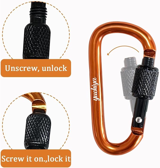 YUCHIYA 8 Pack D-Shape Carabiner Clasp with Screw Gate, 2.2 Inch Mini Keychain Clip Key Chain Buckle, Aluminum Alloy Keyrings Hook for Outdoor Hiking not for Climbing