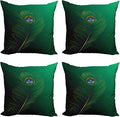 Ambesonne Peacock Decorative Throw Pillow Case Pack of 4, Peacock Feather Illustration in Simplistic Style Wild Nature Life Print, Cushion Cover for Couch Living Room Car, 20", Green Blue