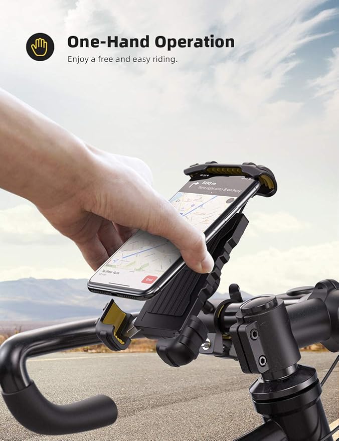 Lamicall Bike Phone Holder, Motorcycle Phone Holder – 360° Handlebar Mount with Rotation for iPhone 17 16 15 14 13 12 Pro Max Plus Mini XS XR X 8, Samsung, Huawei, 4.7-6.8 Inch Smartphones – Yellow