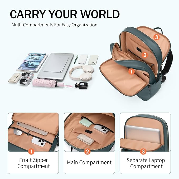 GOLF SUPAGS Women Laptop Backpack Casual Daypack for Work Travel College Backpack Purse Fits 15.6 Inch Notebook (Atrovirens)