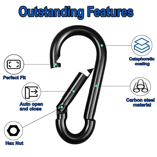 40PCS M4 Heavy Duty Carabiner Clip, 1.57Inch Snap Hook Quick Link Small Carabiner Clips,Spring Link Buckle for Fishing Camping Hammock Dog Leashes-110LBS Holding Capacity (Black)