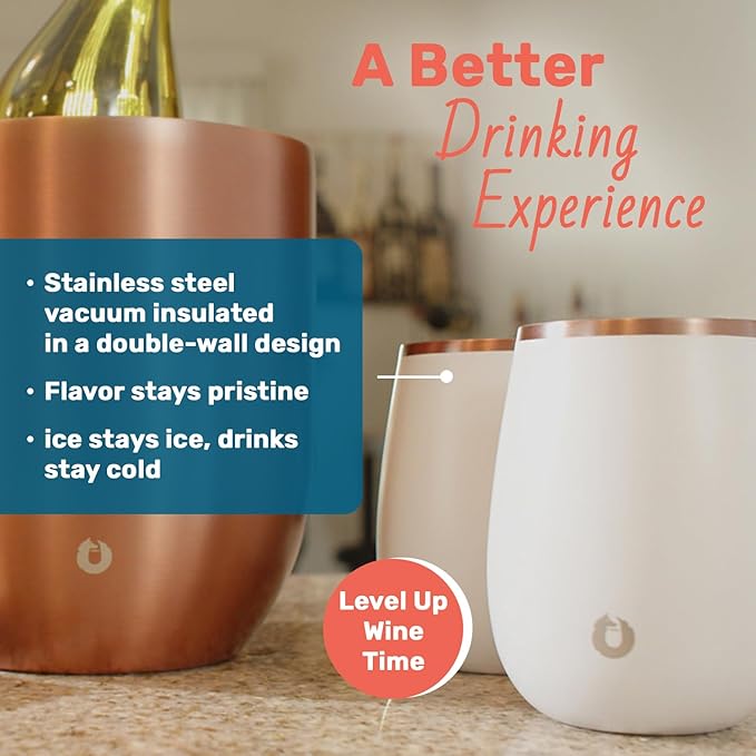 SNOWFOX Premium Vacuum Insulated Stainless Steel Grand Pinot Wine Glass, Chilled Wine Stays Icy Cold, Stemless Cocktail Glasses, Elegant Home Entertaining, Classic Barware, 12oz, Black