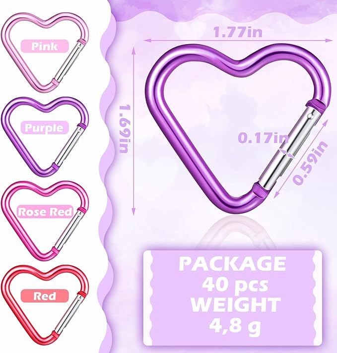Shimeyao Heart Keychain Clips Bulk, Aluminum Alloy Snap Heart Shaped Carabiner for Backpack Outdoor Camping Hammock Traveling