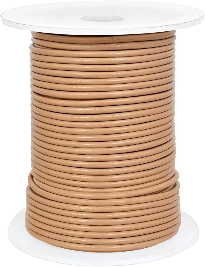 GENIQUE Real/Genuine Round Leather String Cord for Necklace, Bracelets, Jewellery, Braiding (Beige, 1.5mm)