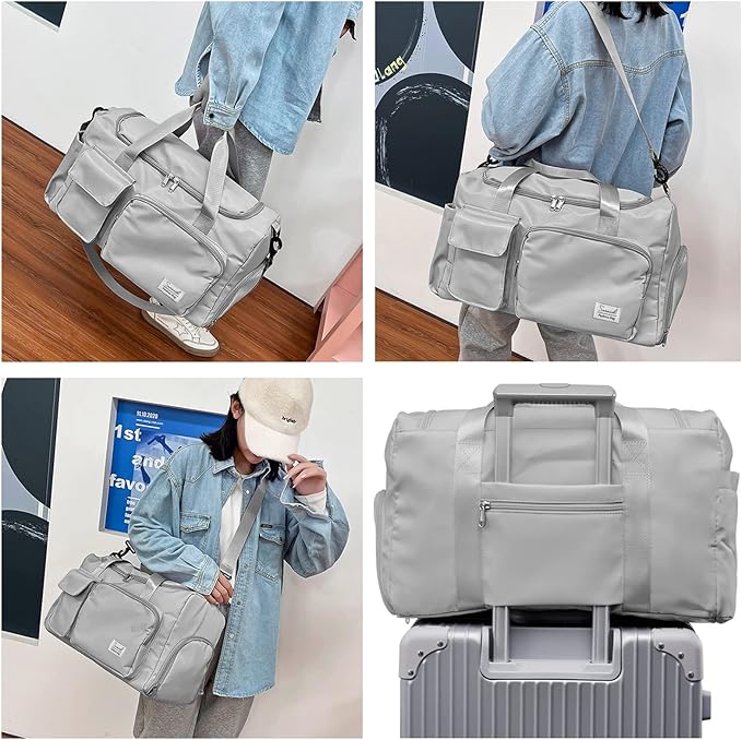 Suruid Sports Gym Duffel Bag with Shoes Compartment and Dry Wet Separated Pocket for Men and Women - Overnight Weekender Training Handbag Yoga Bag - Gray