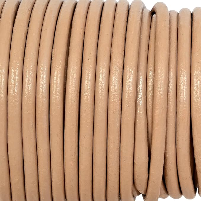 GENIQUE Real/Genuine Round Leather String Cord for Necklace, Bracelets, Jewellery, Braiding (Beige, 3mm)