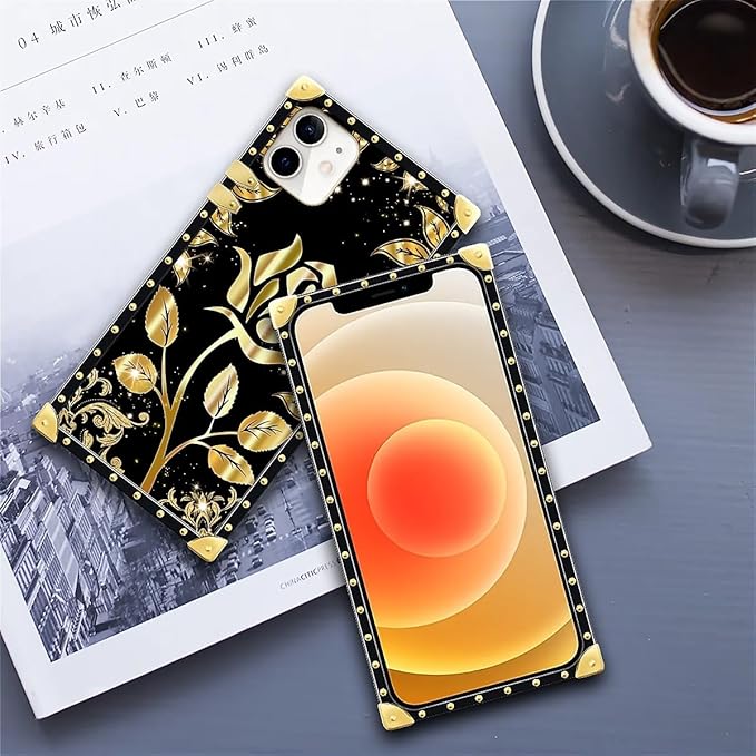 Compatible with iPhone 11 Case, Shine Gold Rose Luxury Golden Decoration for Girl Women Soft TPU Shockproof Protective Hard PC Back for iPhone 11