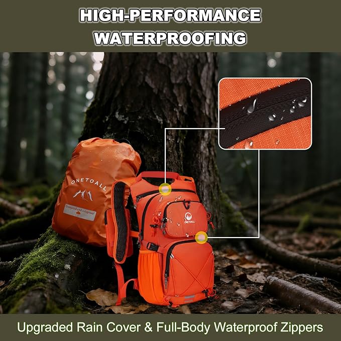 Hydration Backpack 22L, Hiking Backpack with 2L Leakproof Bladder, Sewn-in Rain Cover, Insulated Compartment for Men & Women Running, Cycling, Camping