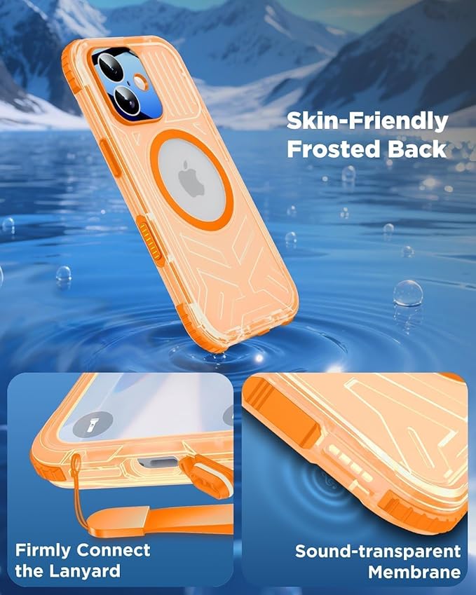for iPhone 17 Waterproof Case with Magsafe, Built-in [Camera & Screen Protector] [Lanyard], IP68 Water Proof Full Body Dustproof Heavy Duty Frosted Protective Phone Cover, 6.1" Orange