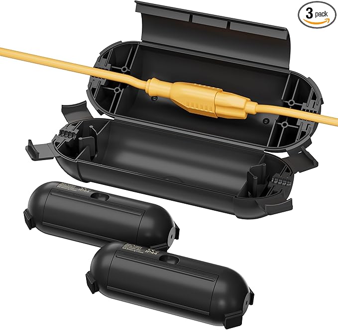 [3 Pack] Outdoor Extension Cord Cover Waterproof, BN-LINK Outdoor Plug Protector, Electrical Connection Box for Holiday String Lights & Tools, Black