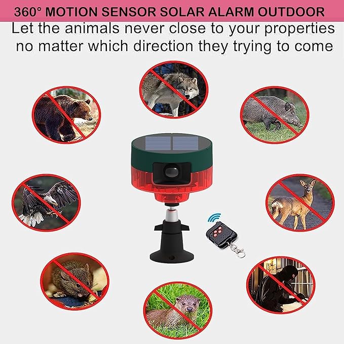 2Pack Solar Sensor Security Alarm Lights Outdoor,WONFAST 360° Motion Detector LED Flashing Strobe Light Warning Lamp Built-in 13Sounds,129db Loud Siren Sound for Home Farm Barn Villa Yard(Red)