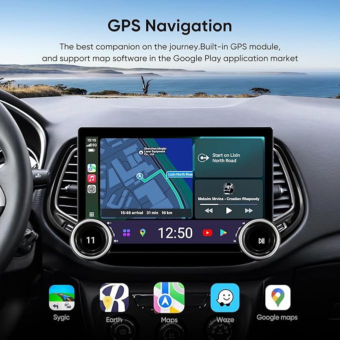 Android Car Stereo Upgrade Radio for Jeep Compass 2017-2020 Replacement Installation Kit DSP Wireless CarPlay Auto(4GB+64GB) GPS Navigation 11.5" Touch Screen Head Unit w/Double Knobs