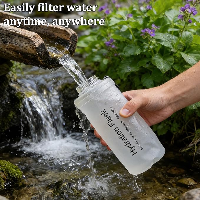 GUYI 1.0L Collapsible Water Filter Bottle, Removes Impurities, BPA Free, Ultralight for Hiking, Camping, Cycling & Travel-White