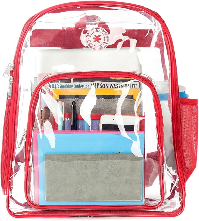 K-Cliffs Large Transparent Backpack Clear Heavy Duty School Bag Durable Student Bookbag See Through Vinyl Daypack Workbag