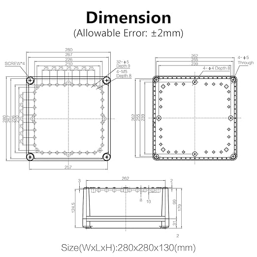 LeMotech Waterproof Dustproof IP67 Junction Box DIY Case Enclosure Gray 11 x 11 x 5.1 inch (280 x 280 x 130 mm)