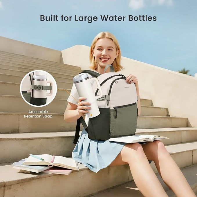 LOVEVOOK Everyday Backpack for Women, Chic Versatile Backpack with Water Bottle Pocket, Lightweight Waterproof Casual Daypack for City Work Commute, College, Travel & Gifts, Pink-Gray