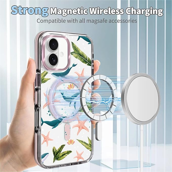 Case for iPhone 16,[Compatible with MagSafe],Sealife Whale Ocean Wildlife Clear Phone Case Design，for Women Girls Magnetic Clear Cover - Slim, Sleek, & Shockproof Protection