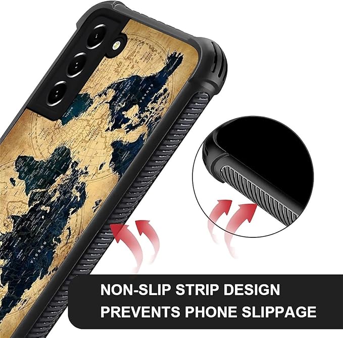 for Samsung Galaxy S22 Plus Case, Brown World Map Pattern Graphic Design Girl Boy Soft Silicone Hard Acrylic Shock Protection for Samsung Galaxy S22 Plus