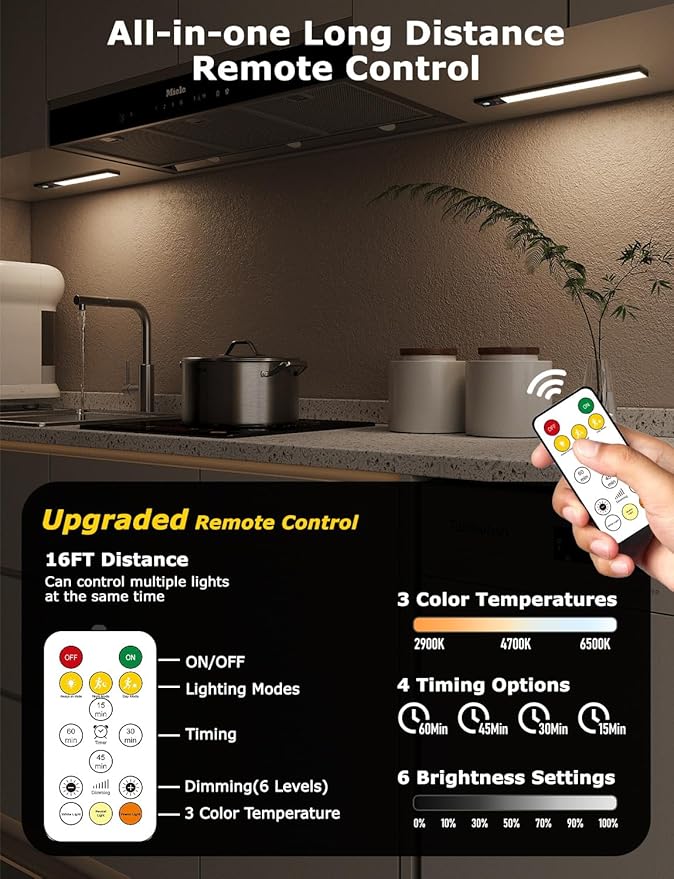 12" Ultra-Thin Under Cabinet Lighting Wireless, Aluminum Alloy Under Counter Lights for Kitchen, 3-Color-Temps Magnetic Closet Lights, Rechargeable Motion Sensor Light Indoor (4 Pack, Black)