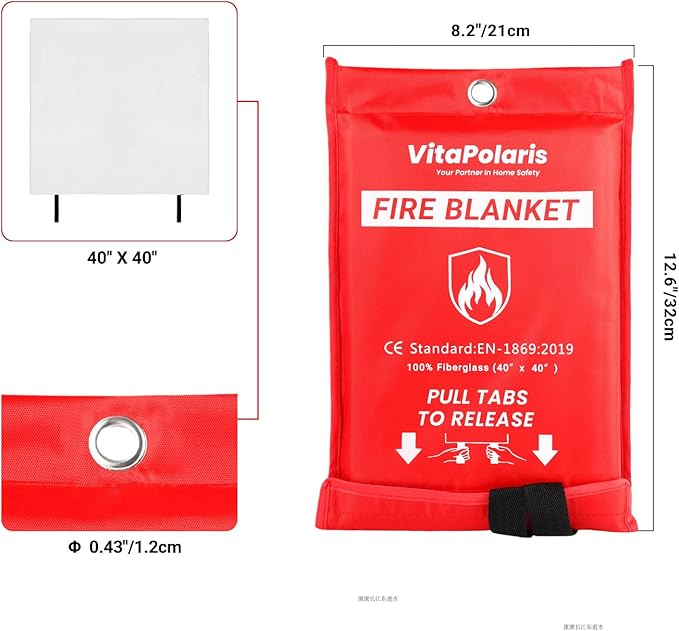 Heavy-Duty Emergency Fire Blanket, 2 Pack – Fireproof Fiberglass Blanket for Kitchen, Home, Car, Grill, Fireplace, Camping, Heat Shield, Grease Fires, Emergency Fire Suppression