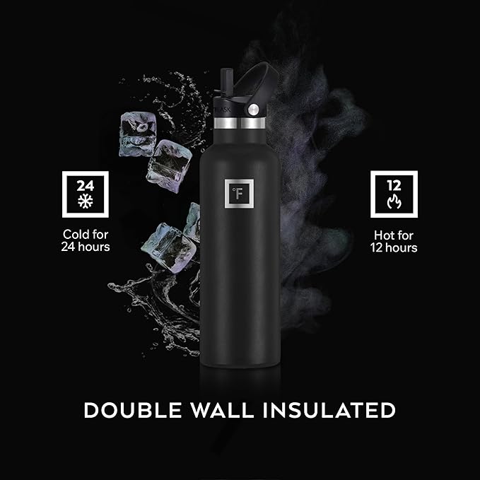 IRON °FLASK Camping & Hiking Hydration Flask with Straw, BPA-Free Insulated Stainless Steel Sports Water Bottle - 32 oz Dark Night