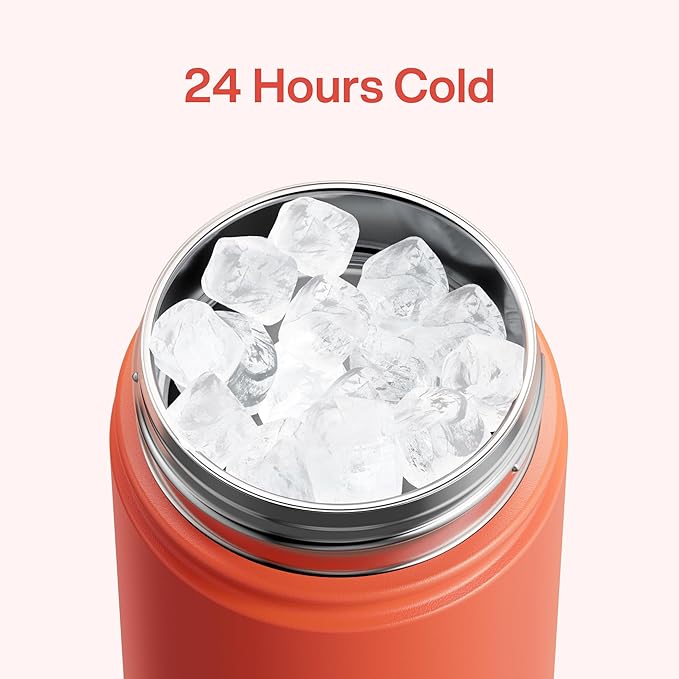 Kids Insulated Water Bottle with Straw - 12oz Stainless Steel Water Bottle with Dual Spouts, Leak-Proof, BPA-Free, Double Wall Vacuum Keeps Cold for 24 Hours for Sports, Travel, School (Tawny Orange)