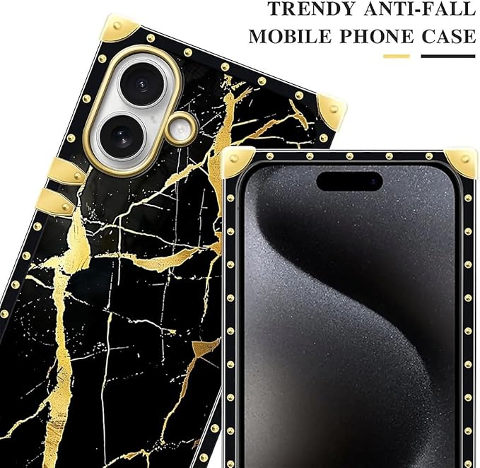 for iPhone 17 Case Luxury Golden Decoration for Girl Women Soft TPU Shockproof Protective Hard PC Back for iPhone 17 Crazy Pattern Black Gold Marble Nature