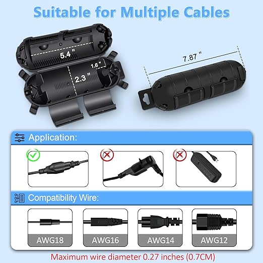 Outdoor Extension Cord Cover,NineLeaf IP54 4PK Small Weatherproof Extension Cord Safety Cover+1PK Extra Large Outdoor Electrical Box,7 Cable Seal Entry,Protect Timer,Power Strip,Holiday Light
