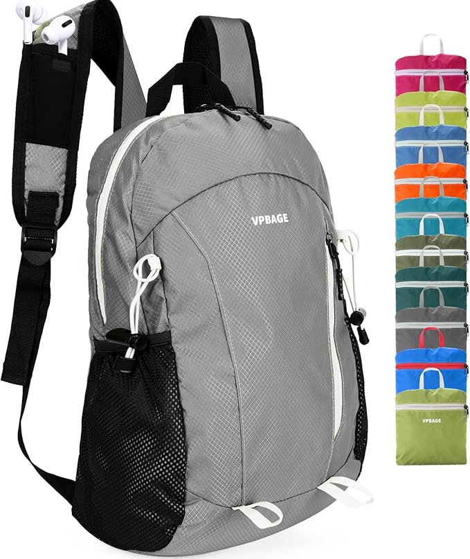 VPBAGE 15L Water-resistant Hiking Daypack, Small Backpack Travel Outdoor, Lightweight Day Pack with Tool Loops