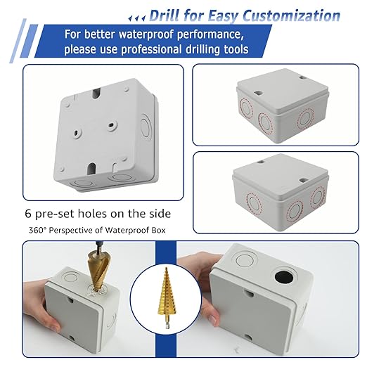 NineLeaf Junction Box, Waterproof Electrical Box IP66 Water Resistant Dustproof ABS Plastic Project Enclosure for Electronics, External Size 4.2 x 4.2 x 2.3inch(107 x 107 x 58 mm)