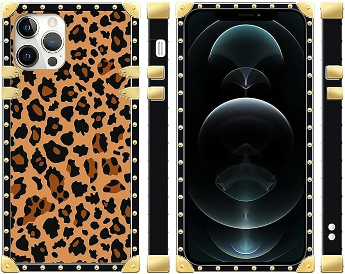 Compatible with iPhone 12 Pro Max Case, Brown Leopard Texture Luxury Golden Decoration for Girl Women Soft TPU Shockproof Protective Hard PC Back for iPhone 12 Pro Max