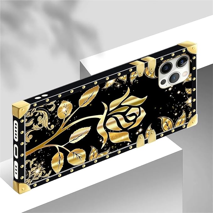 Compatible with iPhone 12 Pro Max Case, Shine Gold Rose Luxury Golden Decoration for Girl Women Soft TPU Shockproof Protective Hard PC Back for iPhone 12 Pro Max