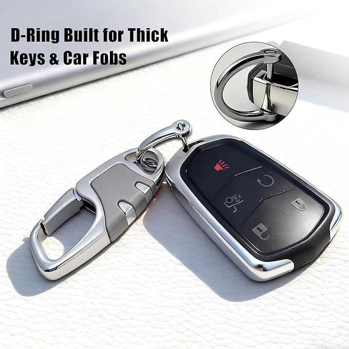 Keychain with Carabiner Clip, 4 Heavy Duty Key Rings and D Ring for Men's Car Key Fob Holder Fits Belt Loops