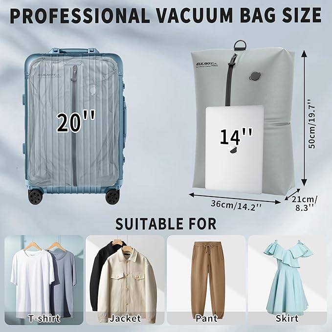 Reusable Vacuum Bags for Travel With Pump,Professional Waterproof IPX8 Zipper Vacuum Compression Bag for Suitcases Backpack,Space Saver Bags Packing Organizers for Clothing Packing(3 Pack,Gray)