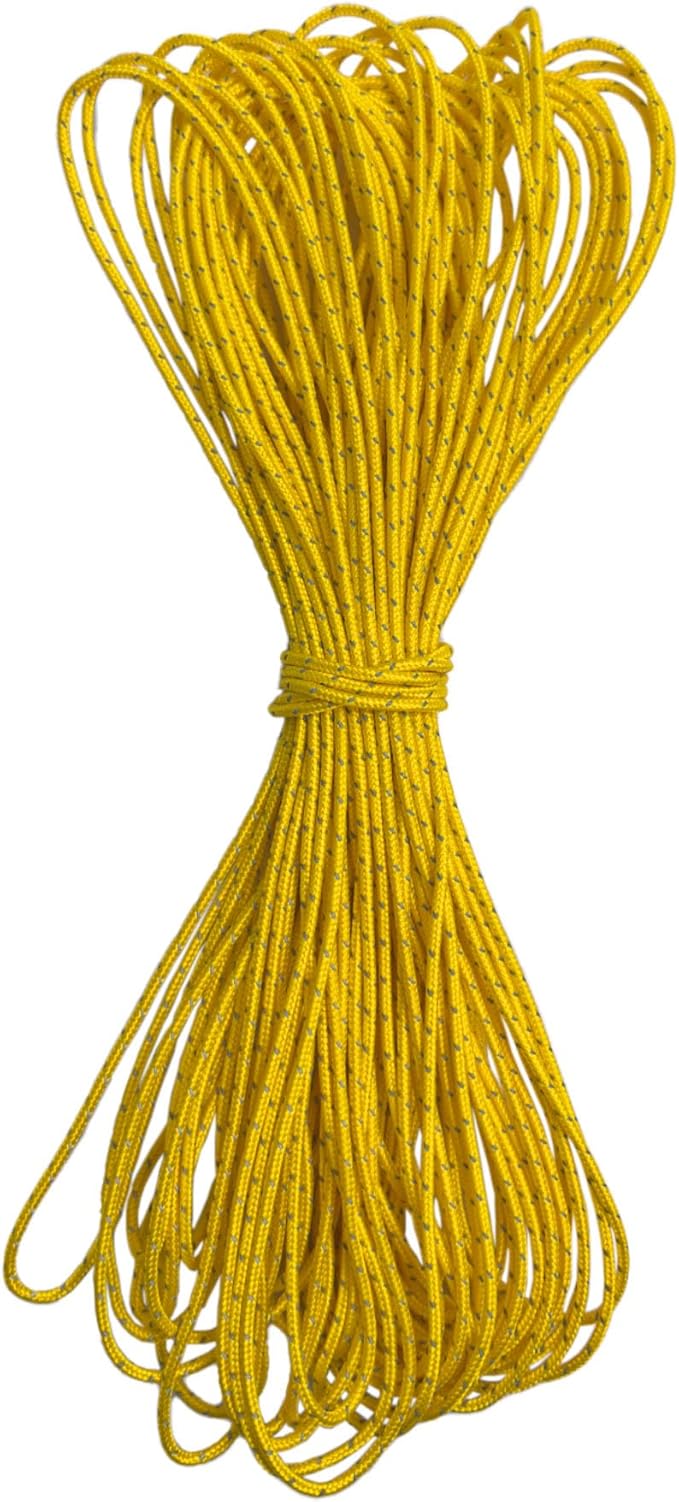 Dyneema Reflective Rope -2mm 400kg Fracture Strain - Suitable for Tents, Kite Surfing, and Other 65 feet (Yellow, 2mm)