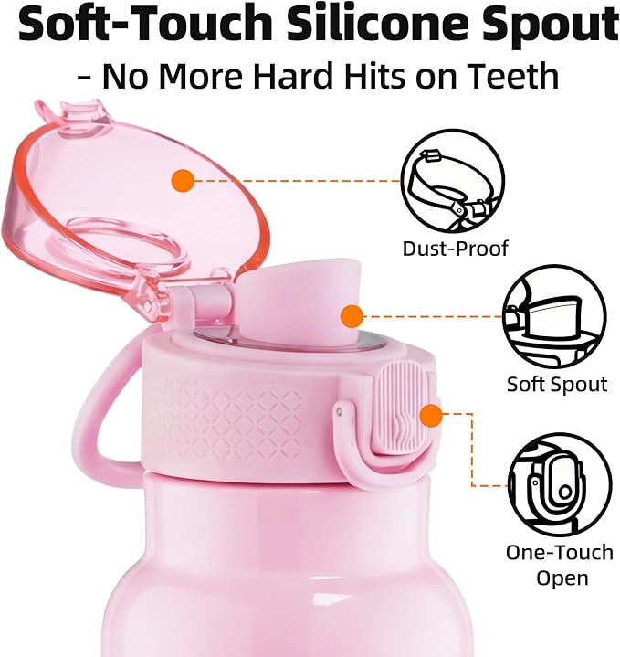 Fanhaw Daylite Series 24 oz Stainless Steel Insulated Water Bottle with Silicone Spout Lid, Double-Wall Vacuum Leakproof Metal Bottle, Anniversary Birthday Gift for Kids, Women & Men (Pink)