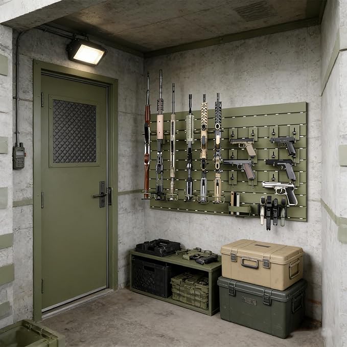 Wall Rack System - Aluminium Heavy-Duty Tactical Storage for Rifles, Carbines, Shotguns & Handguns, Modular Slatwall Organizer Holds up to 6 Rifles, 10 Pistols & 4 Mags